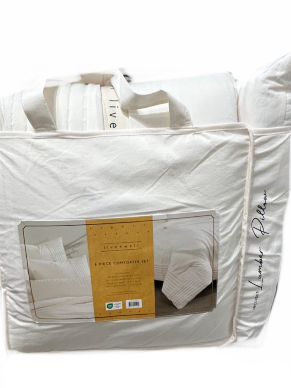 Live Well 6 Piece Cream Queen Comforter Set with Lumbar Pillow 90”x90”